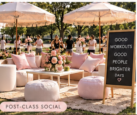 Cozy post-workout outdoor social lounge